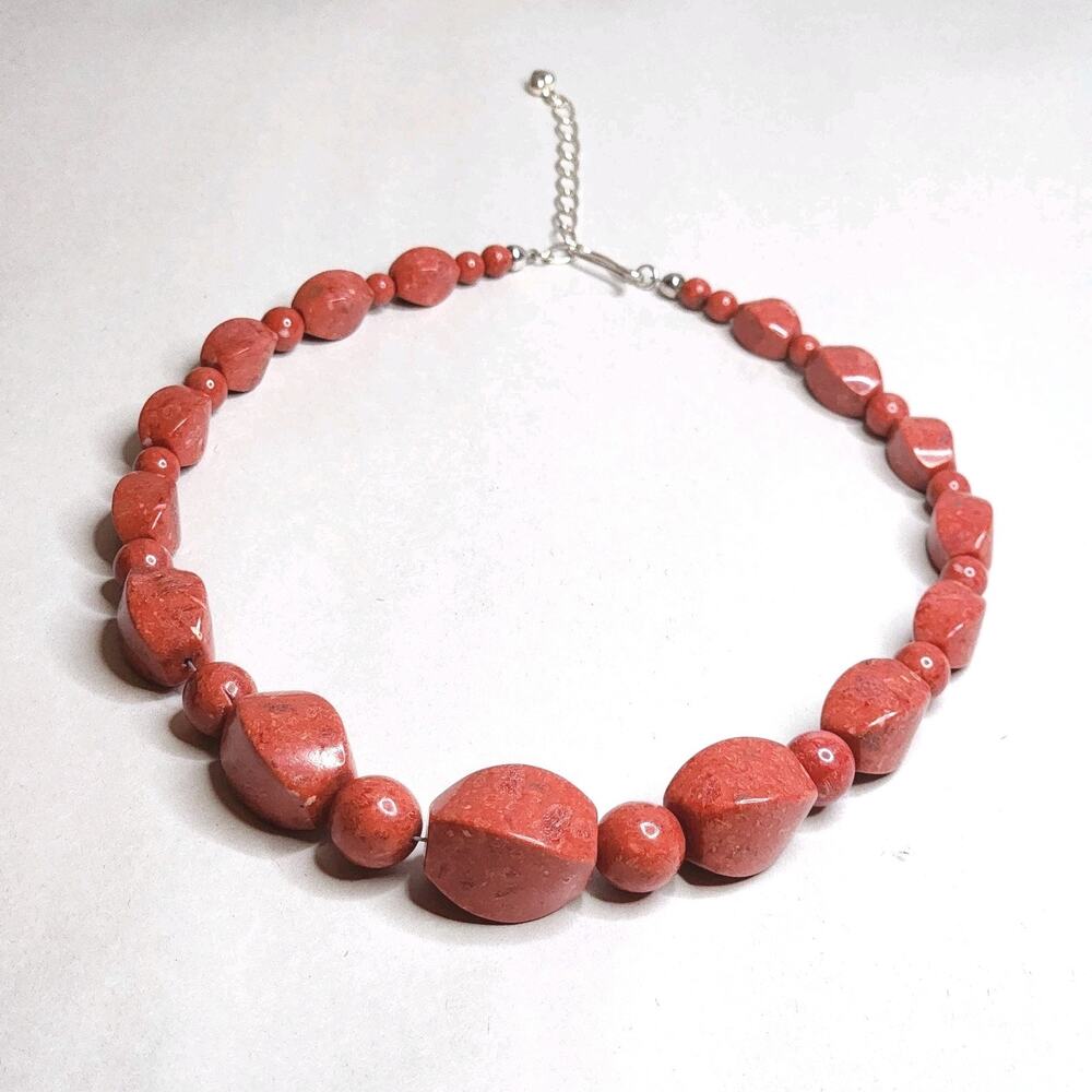 Jay King DTR Large Genuine‎ Coral Statement Choker Necklace sterling Silver 925